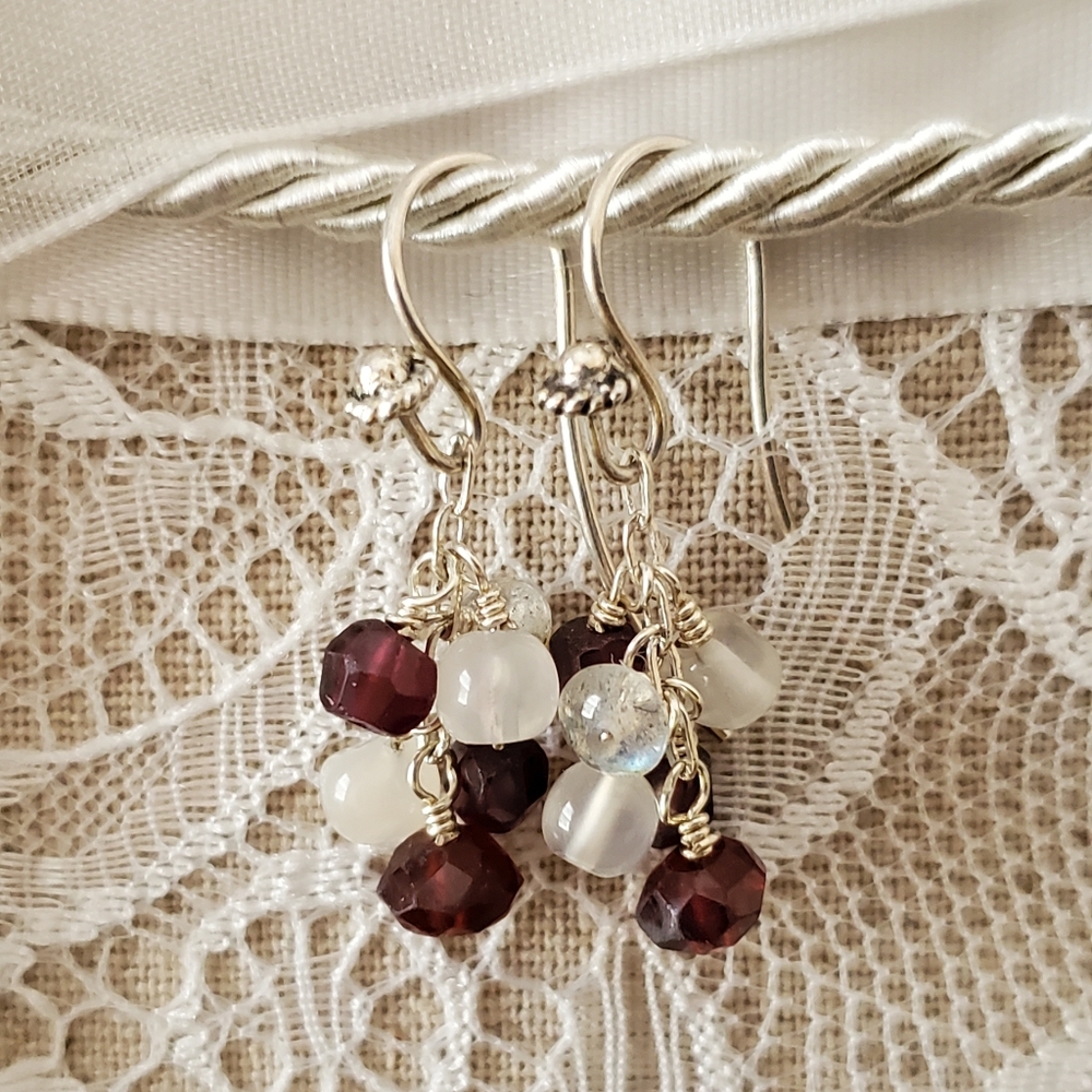 Garnet & Moonstone Dangle Earrings - Picture 8 of 10